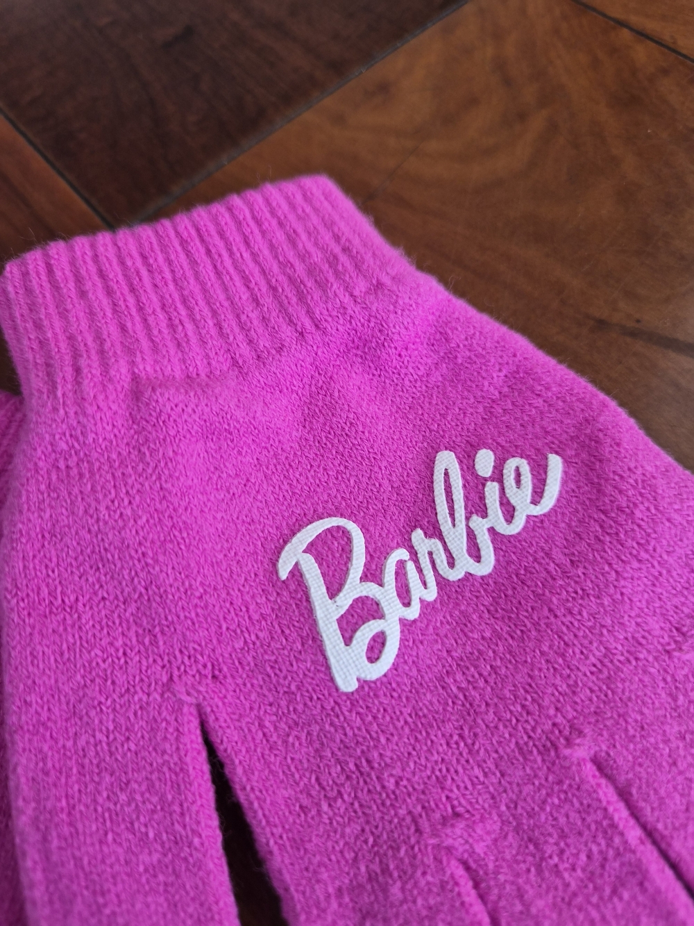 Barbie Girls Hot Pink Knit Beanie Pom Hat & Gloves Set - Picture 11 of 12